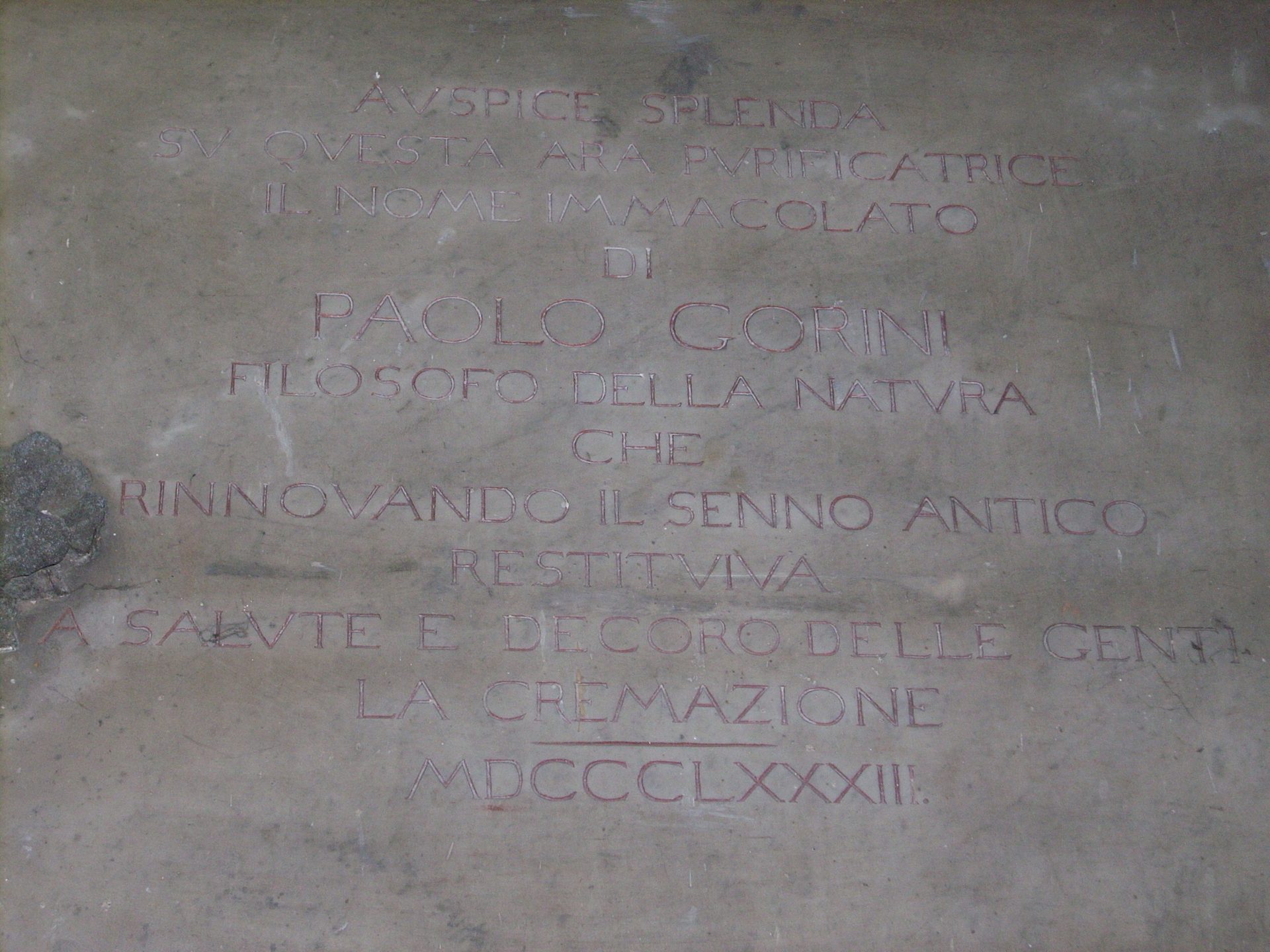 PGorini's memorial tablet, Monumental Cemetery, Milan 2.JPG